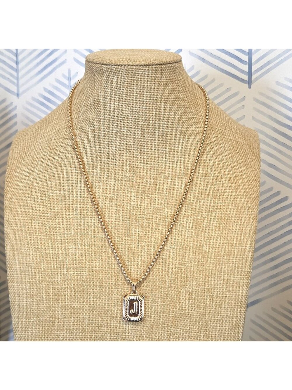 Mint & Lily Initial J Card Pendant Necklace On Gold Tone Rolo Chain